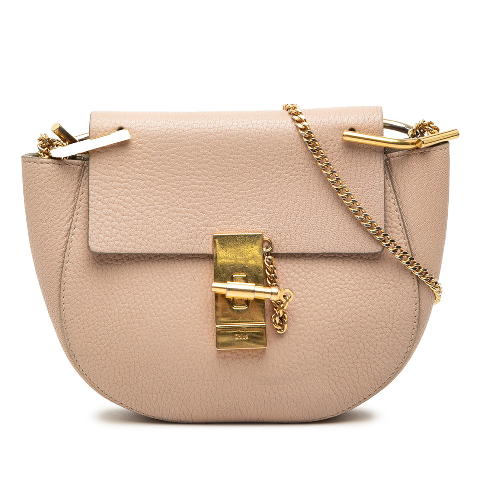 Chloe Drew Mini Grained Lambskin Leather Crossbody Bag Brown: Chloe Drew Mini Grained Lambskin Leather Crossbody Bag Brown Chloe Drew mini crossbody bag crafted in grained lambskin leather with a structured flap front and pin-lock closure. The design includes a