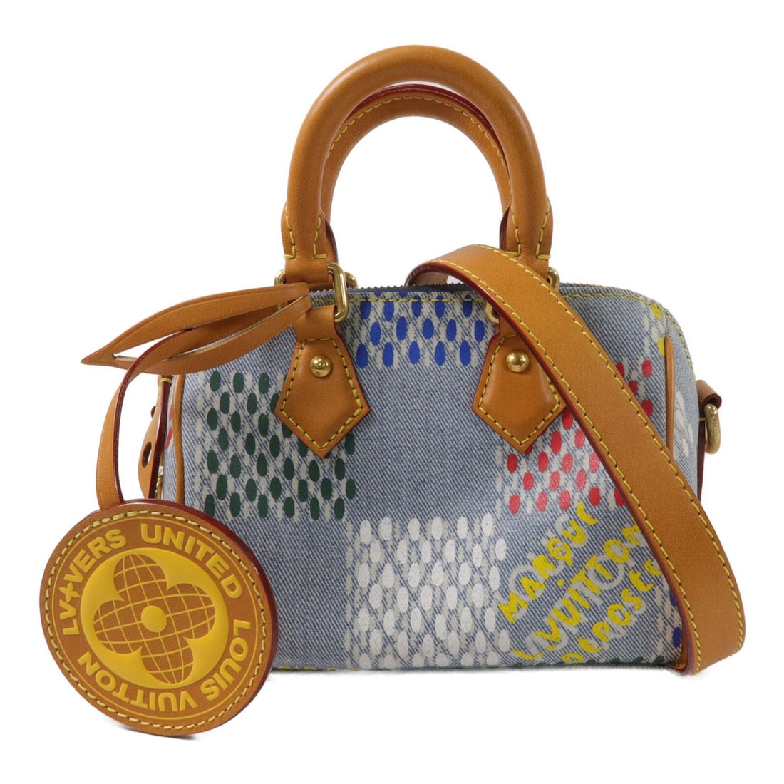 Louis Vuitton Speedy 18 Bandouliere Denim 2 Way Bag N00136 Blue: Louis Vuitton Speedy 18 Bandouliere Denim 2 Way Bag N00136 Blue A Louis Vuitton Speedy 18 Bandouliere 2 Way Shoulder Bag in blue denim, featuring gold-tone hardware and a two-way carry design. The bag