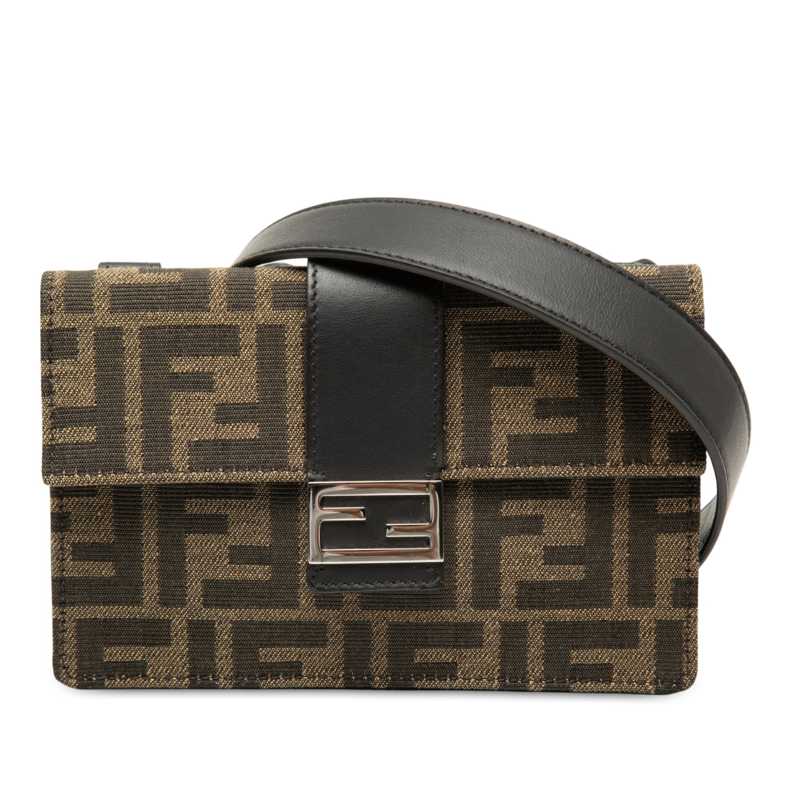 Fendi Zucca Convertible Baguette Crossbody Bag Brown Canvas: Fendi Zucca Convertible Baguette Crossbody Bag Brown Canvas Fendi Zucca Canvas Convertible Baguette Pouch with a canvas body, detachable flat leather strap, front flap with snap button closure, and an
