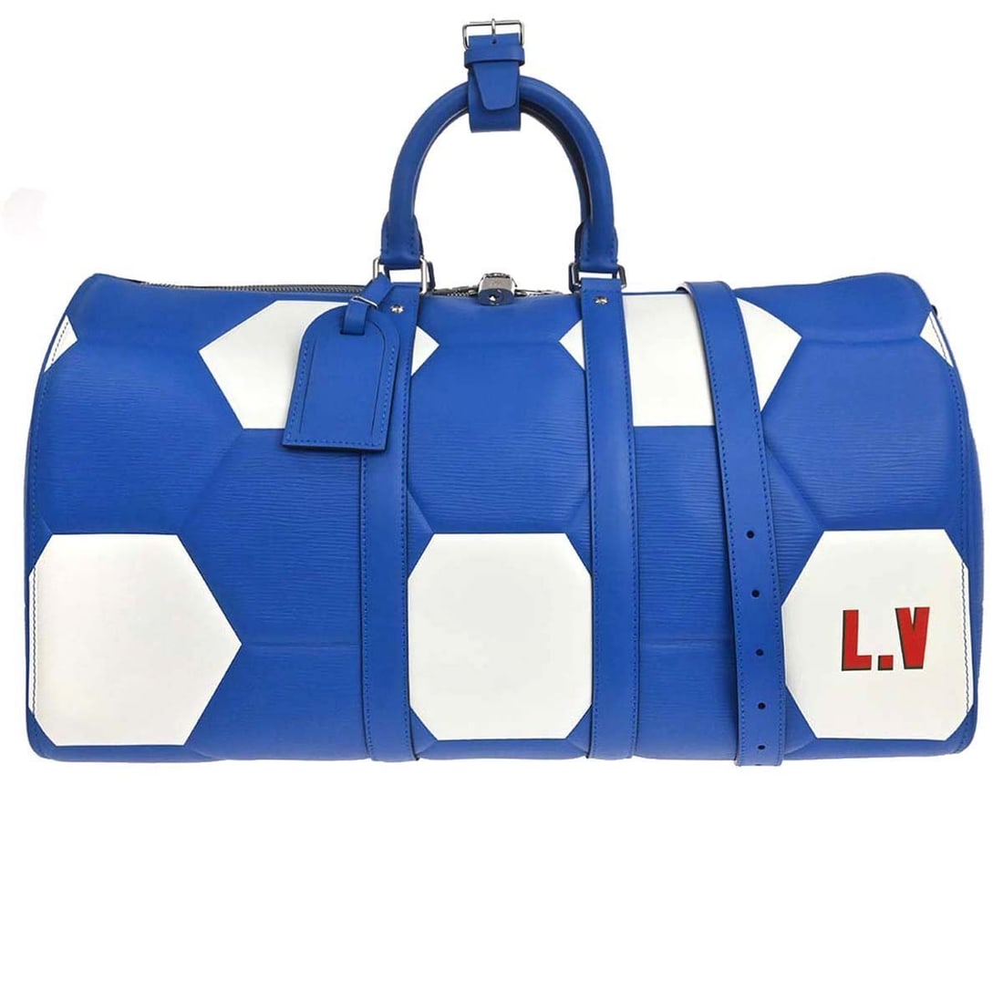 Louis Vuitton Keepall Bandouliere 50 Blue Epi Leather Travel Bag M52120: Louis Vuitton Keepall Bandouliere 50 Blue Epi Leather Travel Bag M52120 Vintage Louis Vuitton Keepall Bandouliere 50 handbag in blue Epi leather with double handles, zip closure, and black canvas lini