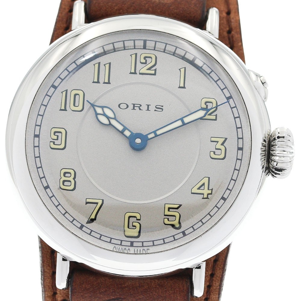 ORIS Big Crown 1917 Limited Edition Mens Automatic Watch Ref 7736: ORIS Big Crown 1917 Limited Edition Mens Automatic Watch Ref 7736 Pre-owned ORIS Big Crown 1917 Limited Edition automatic men's wristwatch with a silver dial, stainless steel case, and leather strap. 