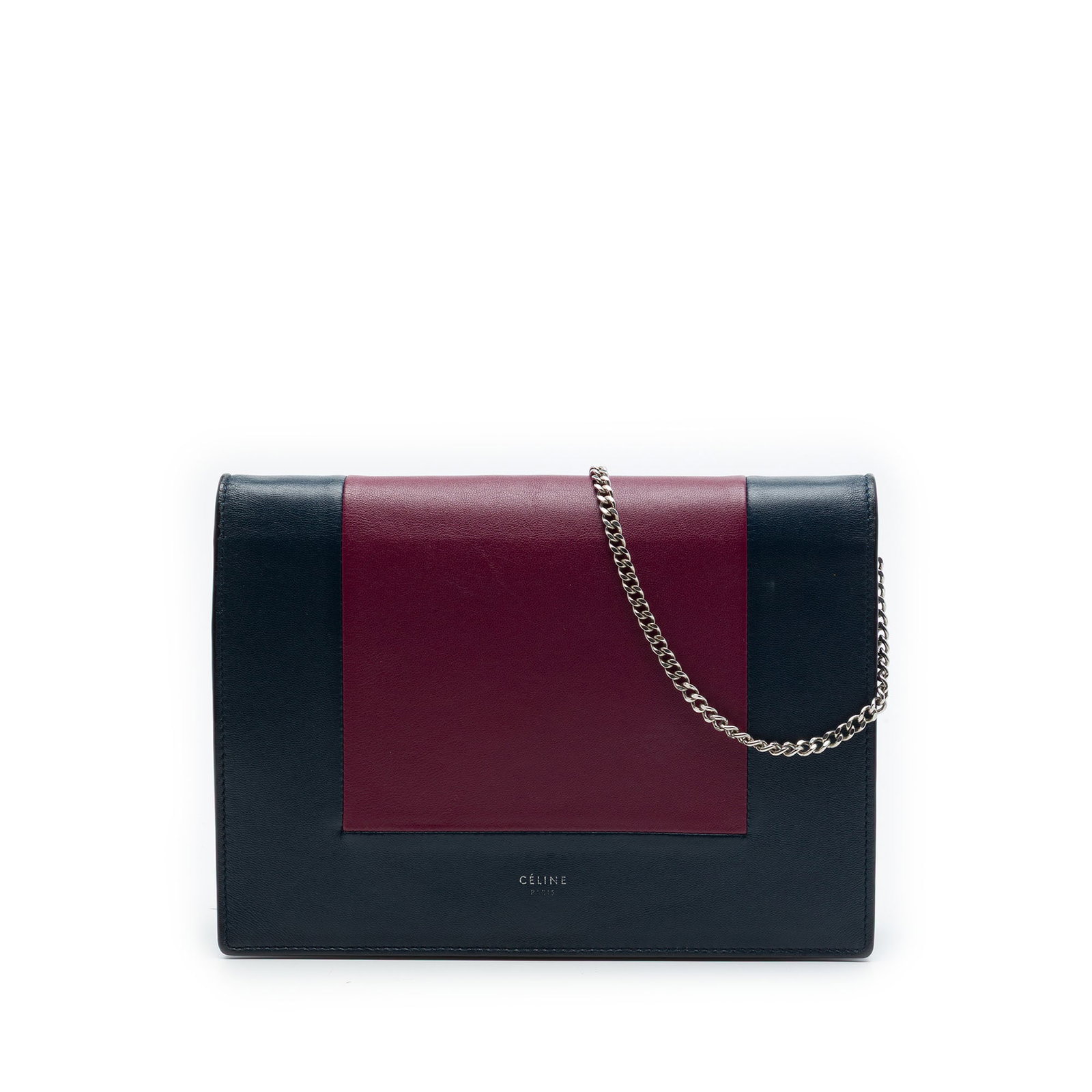 Celine Frame Wallet on Chain Red Leather Handbag: Celine Frame Wallet on Chain Red Leather Handbag Celine Leather Frame Wallet on Chain in red leather with a structured frame design and silver-tone chain link strap. The front flap secures with a snap