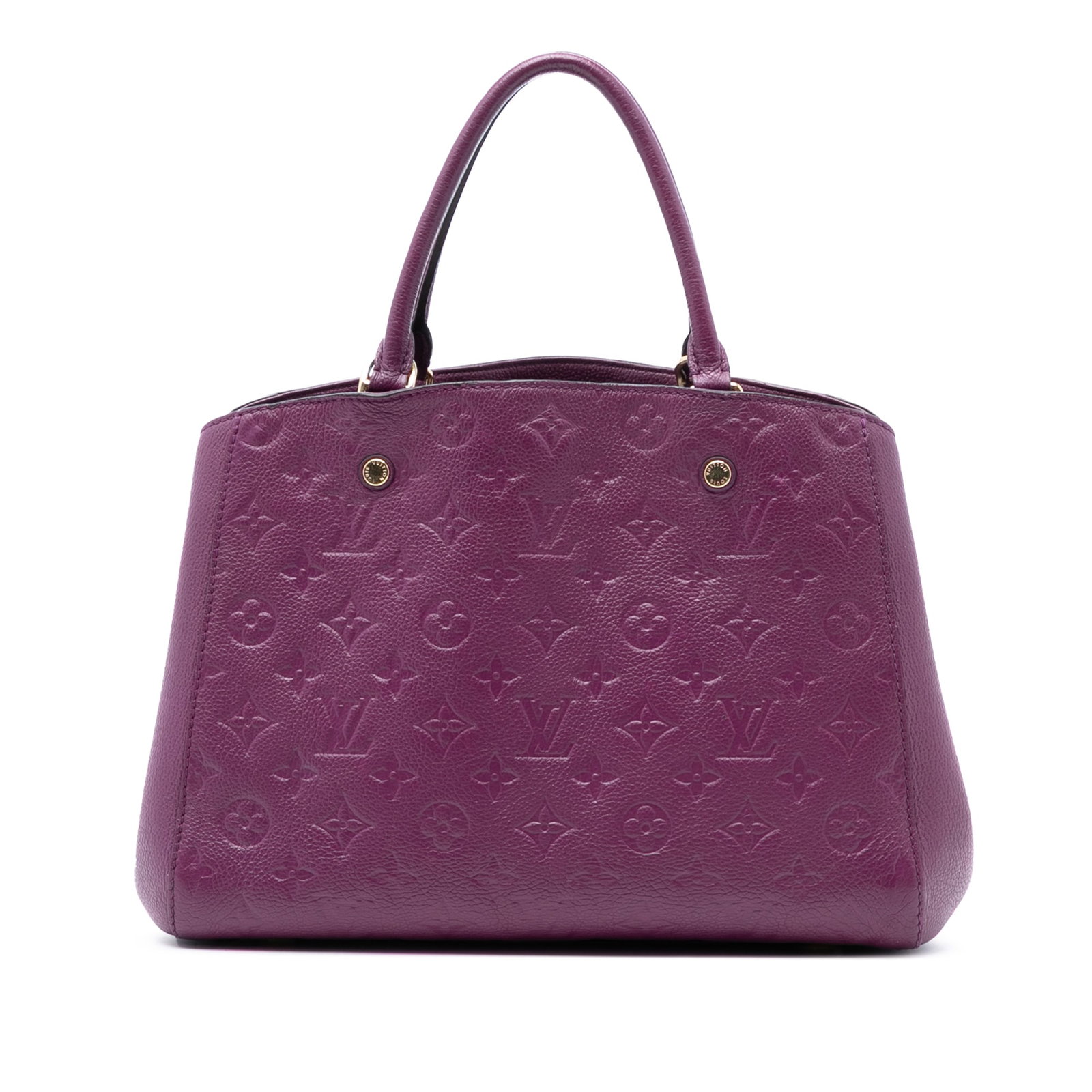 Louis Vuitton Montaigne MM Empreinte Leather Purple Handbag: Louis Vuitton Montaigne MM Empreinte Leather Purple Handbag This Louis Vuitton Montaigne MM handbag features an empreinte leather body in purple, rolled leather handles, an open top with a claw clasp 