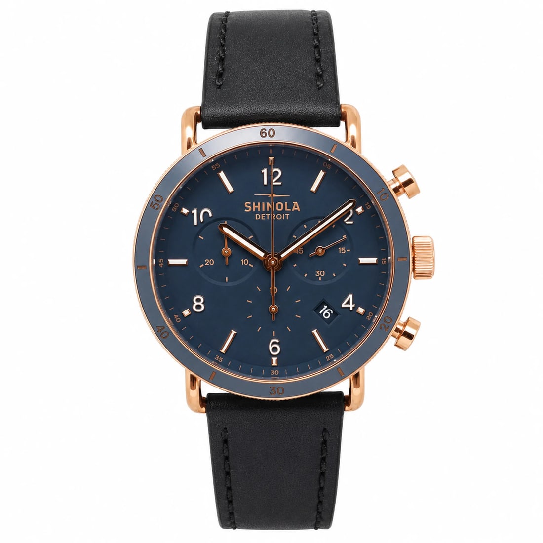 Shinola Canfield Sport 40 mm Chronograph Watch Blue Dial Rose Gold Steel (1 of 4)
