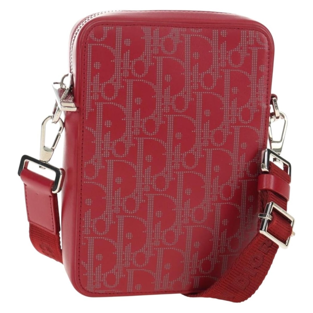 Christian Dior red and silver Trotter canvas leather shoulder bag: Christian Dior red and silver Trotter canvas leather shoulder bag Christian Dior Trotter Canvas Shoulder Bag in red and silver, made in Italy. This women's shoulder bag is crafted from leather and Tro