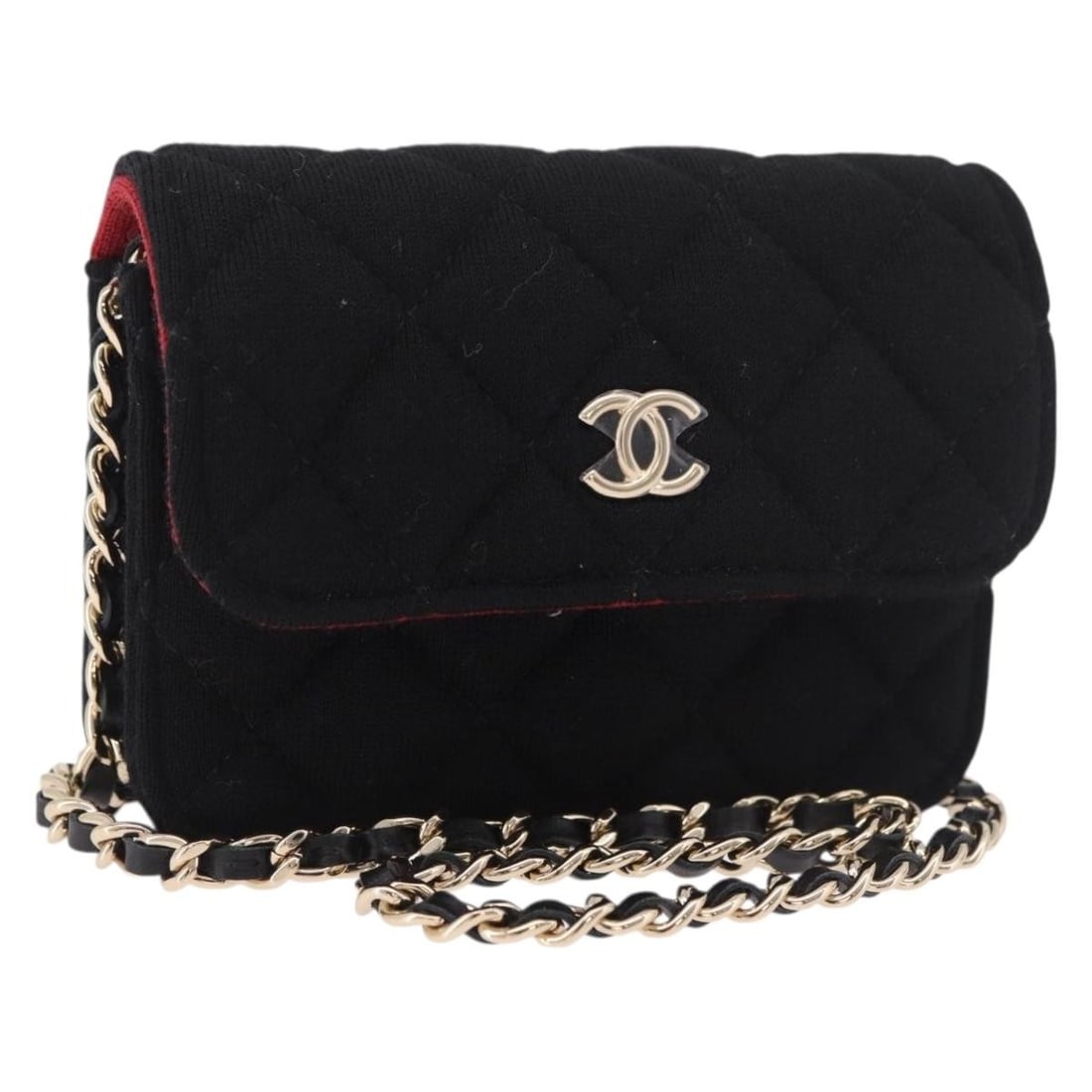 CHANEL CC Matelasse Canvas Shoulder Bag Black Gold France: CHANEL CC Matelasse Canvas Shoulder Bag Black Gold France A CHANEL Matelasse Chain Shoulder Bag in black and gold canvas, made in France. This women's shoulder bag measures approximately 12 cm W x 9 c