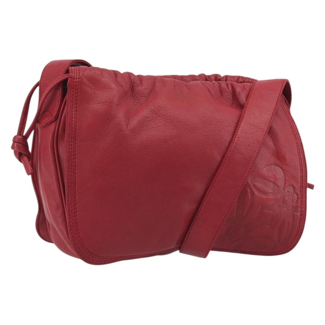 LOEWE Red Leather Shoulder Bag with Gold Tone Hardware: LOEWE Red Leather Shoulder Bag with Gold Tone Hardware Authentic LOEWE shoulder bag in red leather with gold-tone accents. This women's bag is made in Spain and includes only the bag shown, with no it