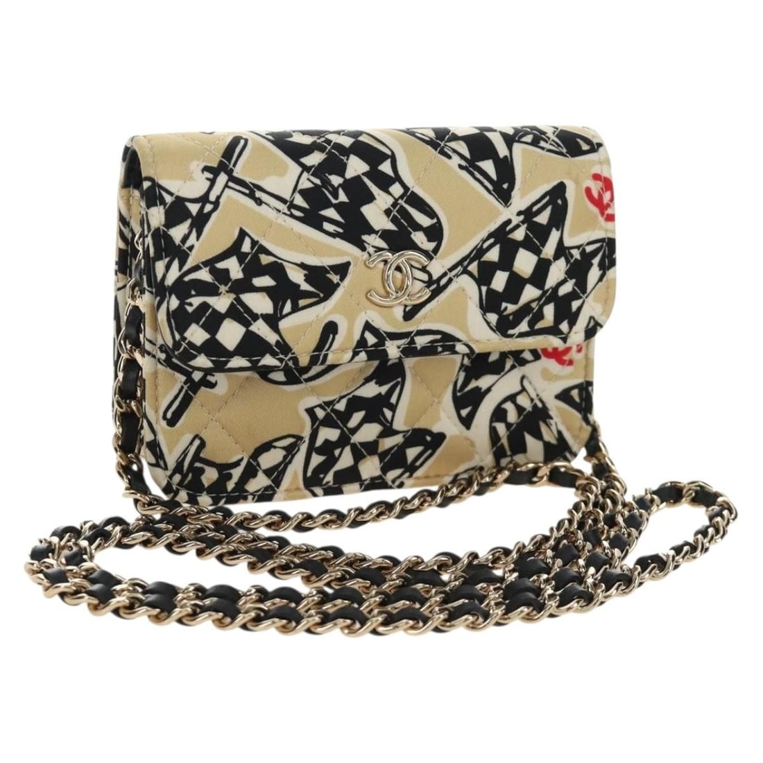 CHANEL Mini Matelasse Satin Shoulder Bag Beige Gold CC: CHANEL Mini Matelasse Satin Shoulder Bag Beige Gold CC Compact CHANEL mini matelasse shoulder bag in beige and gold satin with a chain shoulder strap. Made in Italy, this women's shoulder bag includes