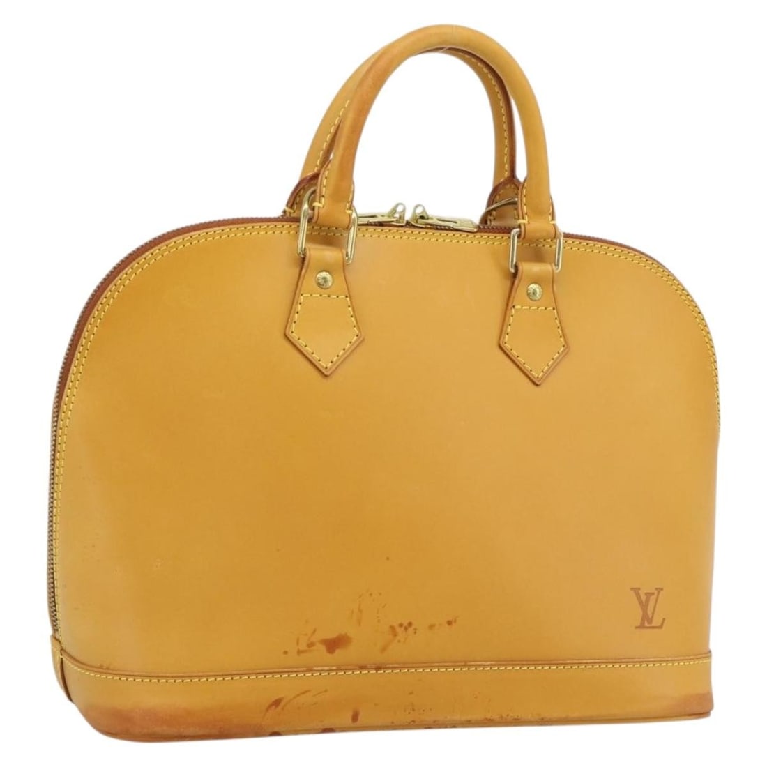 Louis Vuitton M85000 Alma handbag in beige Nomade leather: Louis Vuitton M85000 Alma handbag in beige Nomade leather Louis Vuitton Alma handbag crafted in beige Nomade leather. This women's bag includes a dust bag and shows reasonable wear consistent with a B