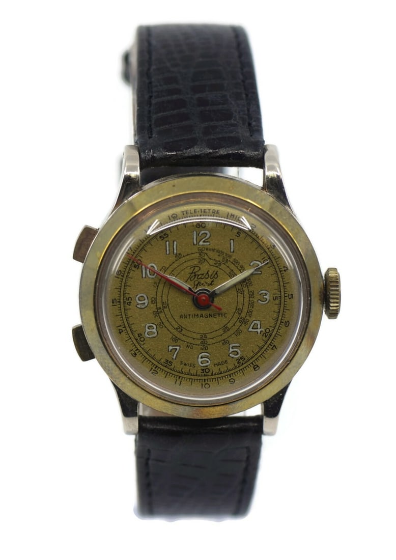 Basis Sport Vintage Stainless Steel Watch Mechanical Leather Band: Basis Sport Vintage Stainless Steel Watch Mechanical Leather Band This Basis Sport Vintage Wristwatch features an antique vintage style with a durable stainless steel case. The mechanical hand-winding