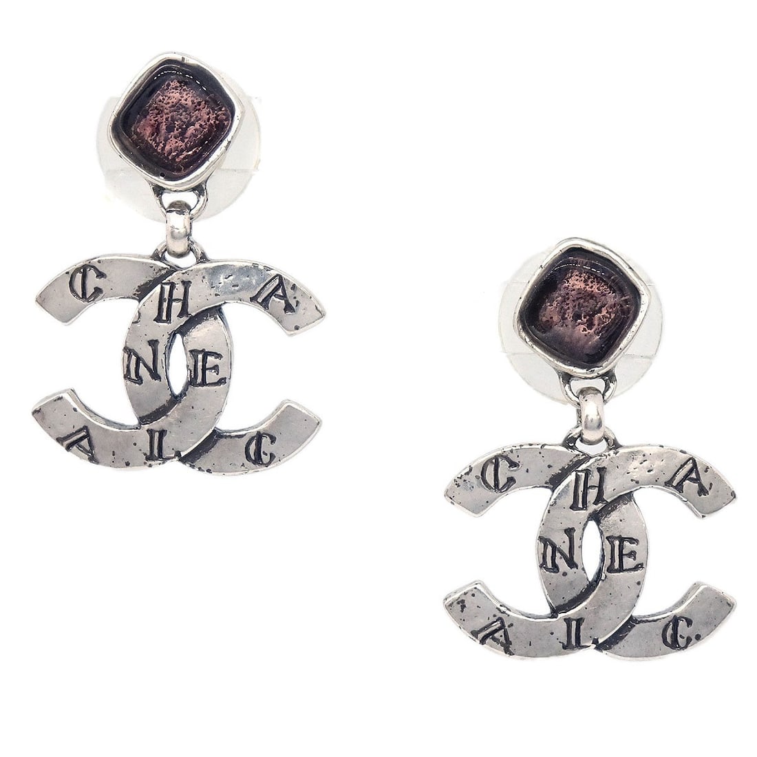 Chanel 99A CC Gripoix Silver Plated Dangle Earrings (1 of 4)