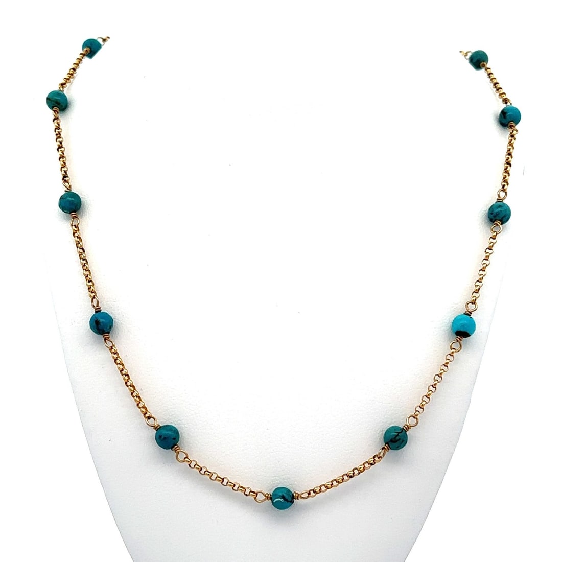 Vintage Adjustable Gold Filled Turquoise Bead Necklace: Vintage Adjustable Gold Filled Turquoise Bead Necklace This stunning vintage necklace features a beautiful arrangement of twenty natural genuine turquoise round beads, each approximately 4.1mm in size