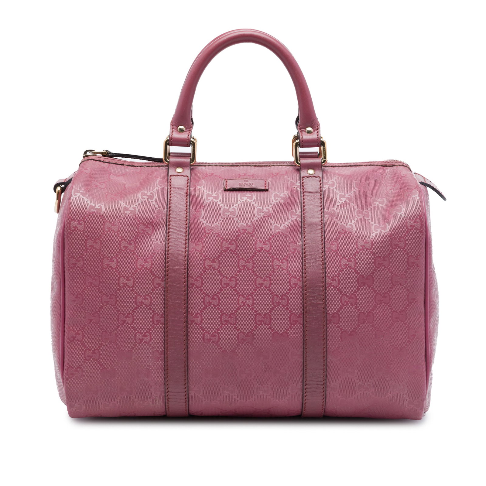 Gucci Joy Boston Bag Medium GG Imprime Coated Canvas Brown: Gucci Joy Boston Bag Medium GG Imprime Coated Canvas Brown Gucci Medium GG Imprime Joy Boston bag in brown with a coated canvas body and leather trim. This bag features rolled leather handles, a top z