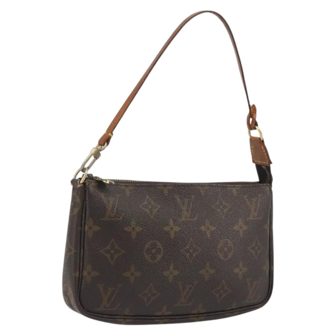 Louis Vuitton Pochette Accessoires Brown Canvas Handbag: Louis Vuitton Pochette Accessoires Brown Canvas Handbag Louis Vuitton Pochette Accessoires in monogram canvas with leather trim. This women's handbag is made in France and shows overall worn, fair con