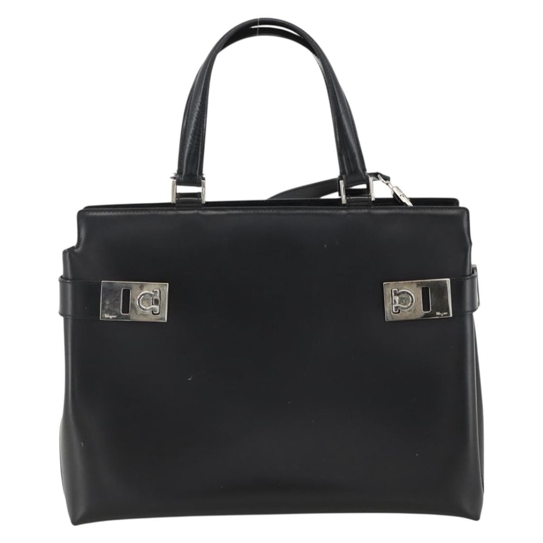 Salvatore Ferragamo Double Gancini Leather Tote with Side Buckles: Salvatore Ferragamo Double Gancini Leather Tote with Side Buckles Salvatore Ferragamo Double Gancini Side Buckle Tote in black leather. This women's tote is made in Italy and remains in good vintage c