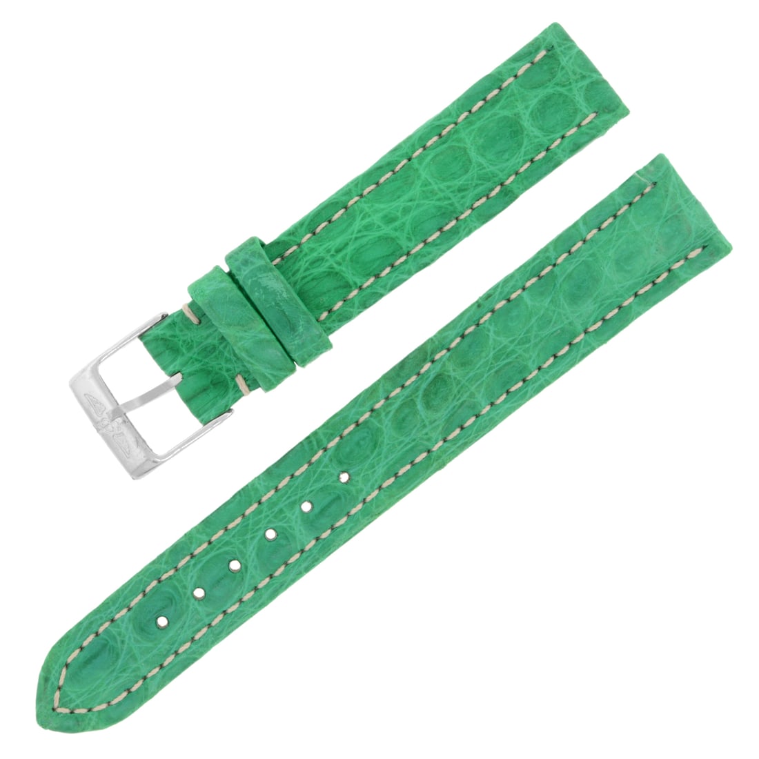 Breitling Green Alligator Leather Watch Band 15-14mm with Buckle: Breitling Green Alligator Leather Watch Band 15-14mm with Buckle Elevate your wristwatch with this exquisite Breitling alligator leather watch band. Designed specifically for ladies, this band feature