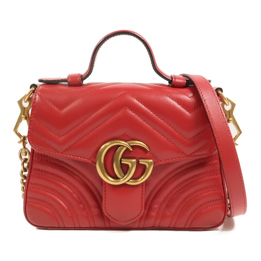 Gucci GG Marmont 547260 2 Way Shoulder Bag Red Calfskin: Gucci GG Marmont 547260 2 Way Shoulder Bag Red Calfskin GUCCI GG Marmont 2 Way Shoulder Bag, model 547260, in red calfskin (cowhide) leather. This women's regular-size bag features a 2-way shoulder ba