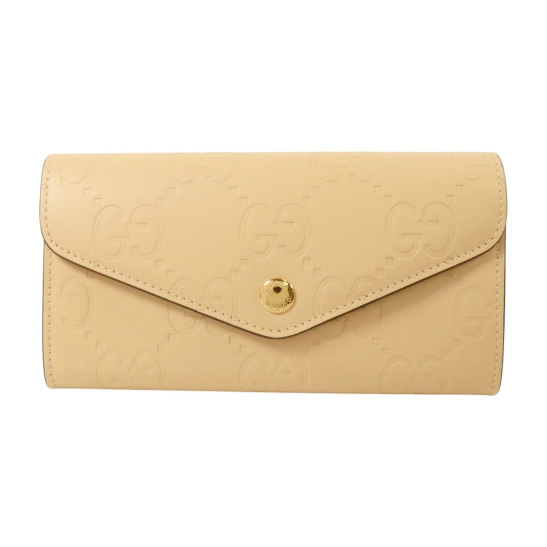 Gucci 772791 GG Continental Bifold Wallet Beige Calfskin Leather: Gucci 772791 GG Continental Bifold Wallet Beige Calfskin Leather Gucci GG Continental long wallet in beige calfskin leather with a bifold design and hook-button closure. The interior is organized with