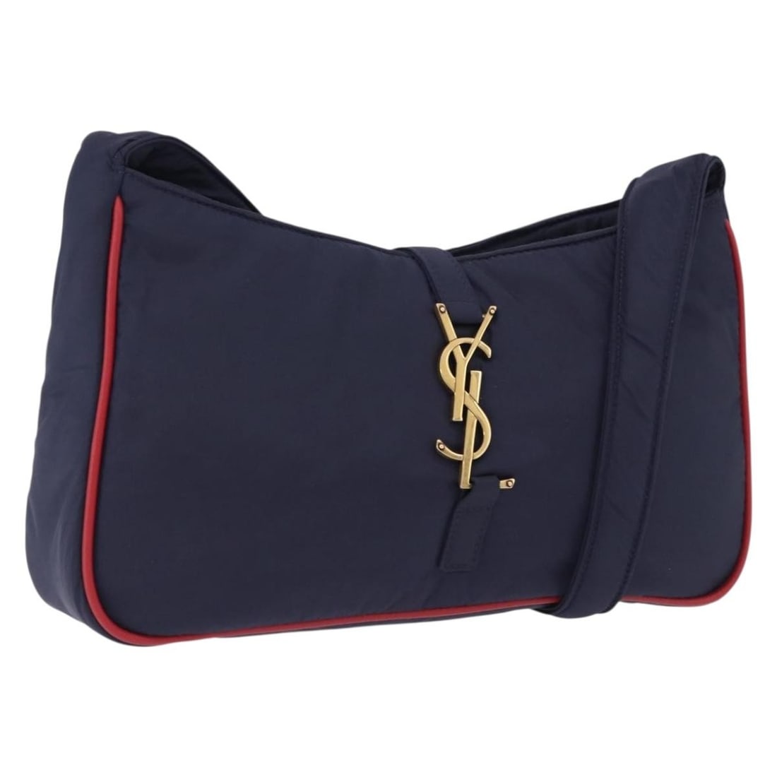 SAINT LAURENT 733294 Nylon Shoulder Bag Navy Gold Tone: SAINT LAURENT 733294 Nylon Shoulder Bag Navy Gold Tone Saint Laurent shoulder bag in navy nylon with gold-tone accents. Made in Italy, this women's bag features a compact silhouette and an adjustable 