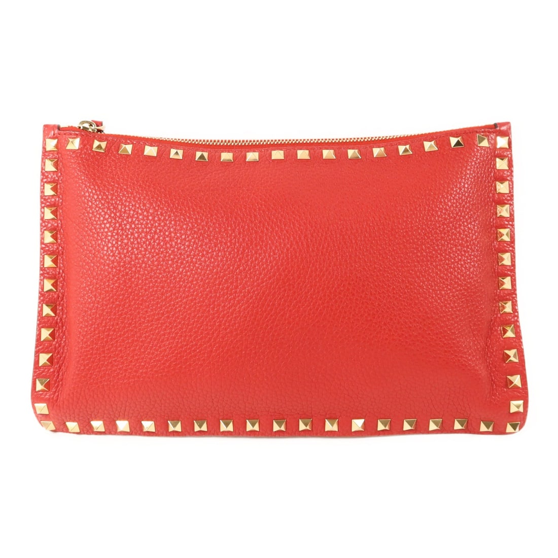 Valentino XW2P0269VSH Red Calfskin Pouch Gold Tone Hardware: Valentino XW2P0269VSH Red Calfskin Pouch Gold Tone Hardware This Valentino pouch is crafted from calfskin (cowhide) leather in red. It features a slim profile with a fastener pocket and comes with sto