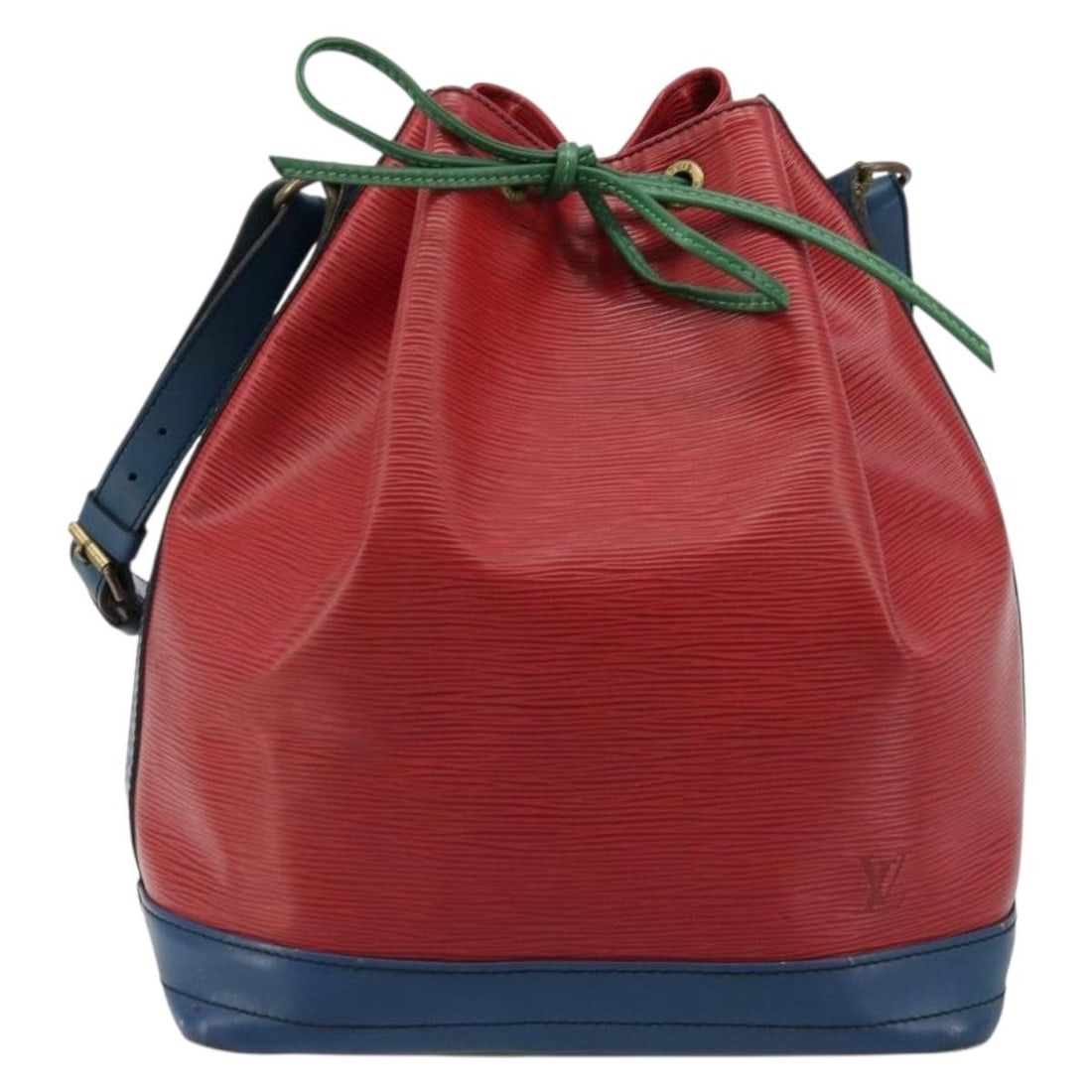 Louis Vuitton Tricolor Noe Red Epi Leather Handbag: Louis Vuitton Tricolor Noe Red Epi Leather Handbag This Louis Vuitton Tricolor Noe Handbag is crafted from Epi leather in a striking red color. Designed for women, it features a spacious interior, adj