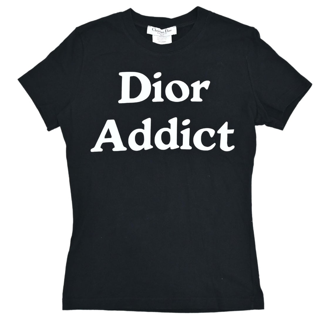Dior logo cotton short sleeve T shirt black FR 36: Dior logo cotton short sleeve T shirt black FR 36 Christian Dior women's short sleeve T-shirt in black, made from 100% cotton. It features a round neck, regular fit, and zipper logo accent. The item i