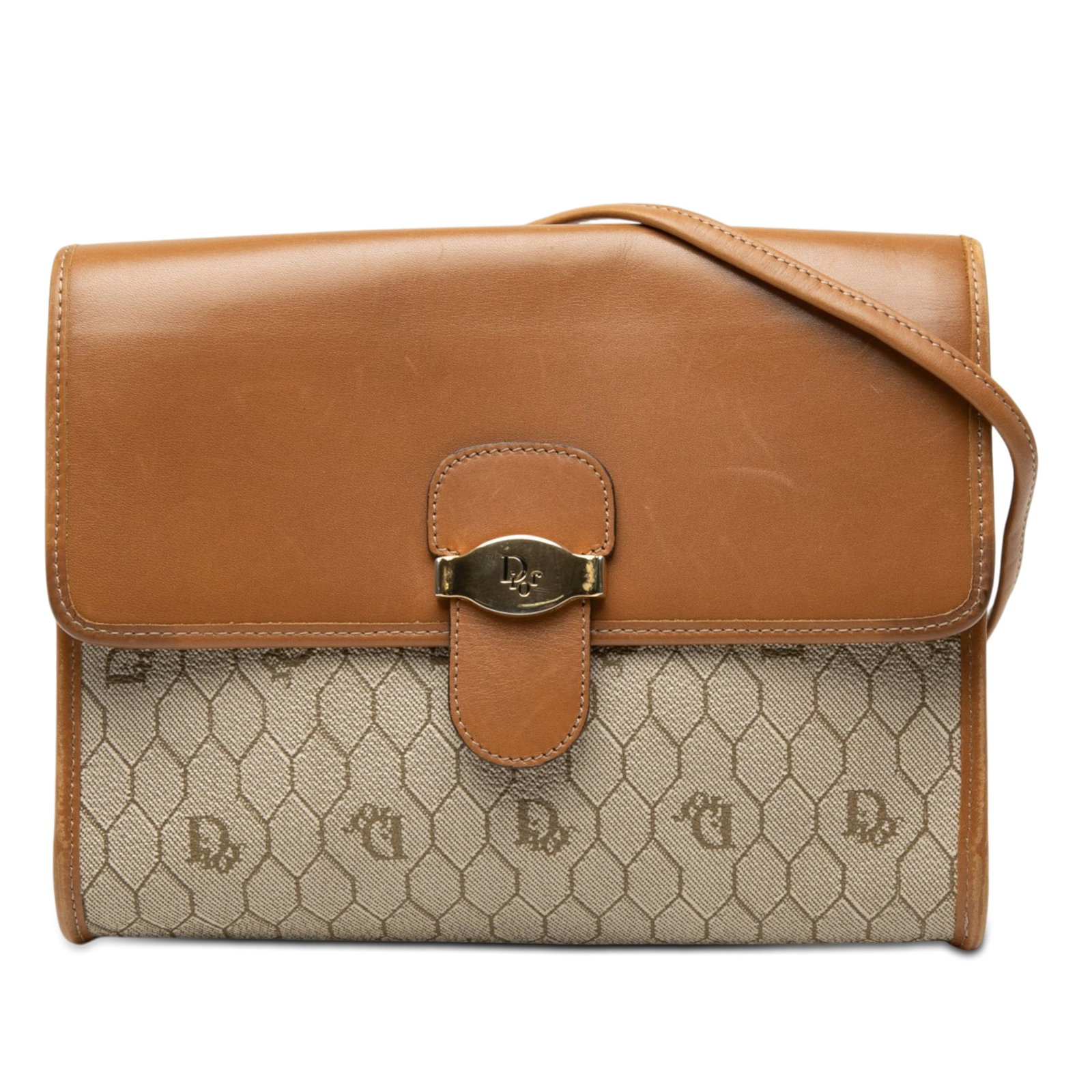 Dior Honeycomb Crossbody Bag in Coated Canvas and Leather: Dior Honeycomb Crossbody Bag in Coated Canvas and Leather Dior Honeycomb crossbody bag crafted with a coated canvas body and leather trim. The design features a flat leather strap, a leather flap with