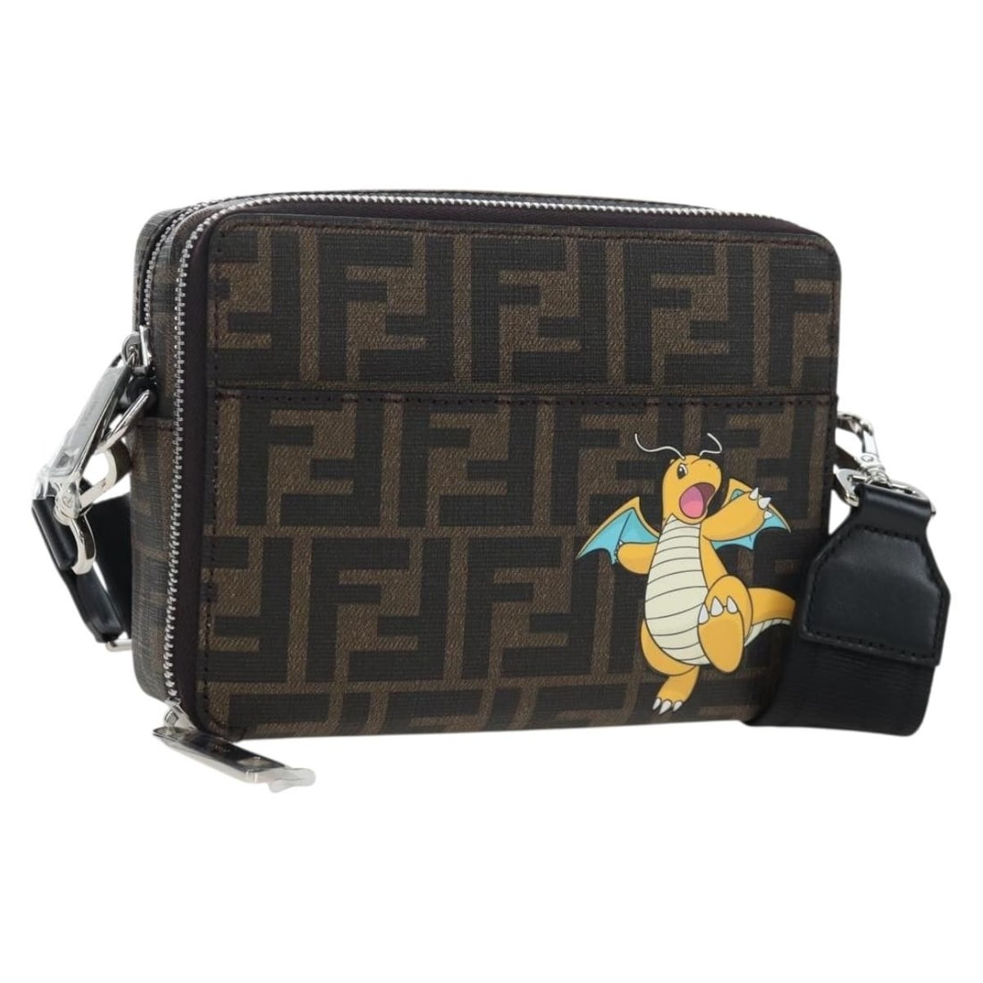 FENDI FRGMT x POKEMON Dragonfly Zucca Canvas 2way Shoulder Bag: FENDI FRGMT x POKEMON Dragonfly Zucca Canvas 2way Shoulder Bag FENDI FENDIxFRGMTxPOKEMON 2-way camera bag in black and brown Zucca canvas. Designed as a shoulder bag for women, this piece is made in I