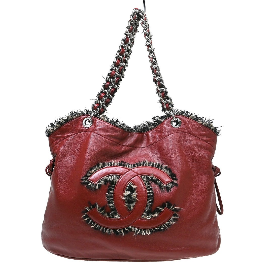 Chanel Funny Tweed Bon Bon Tote Burgundy Leather Bag (1 of 7)