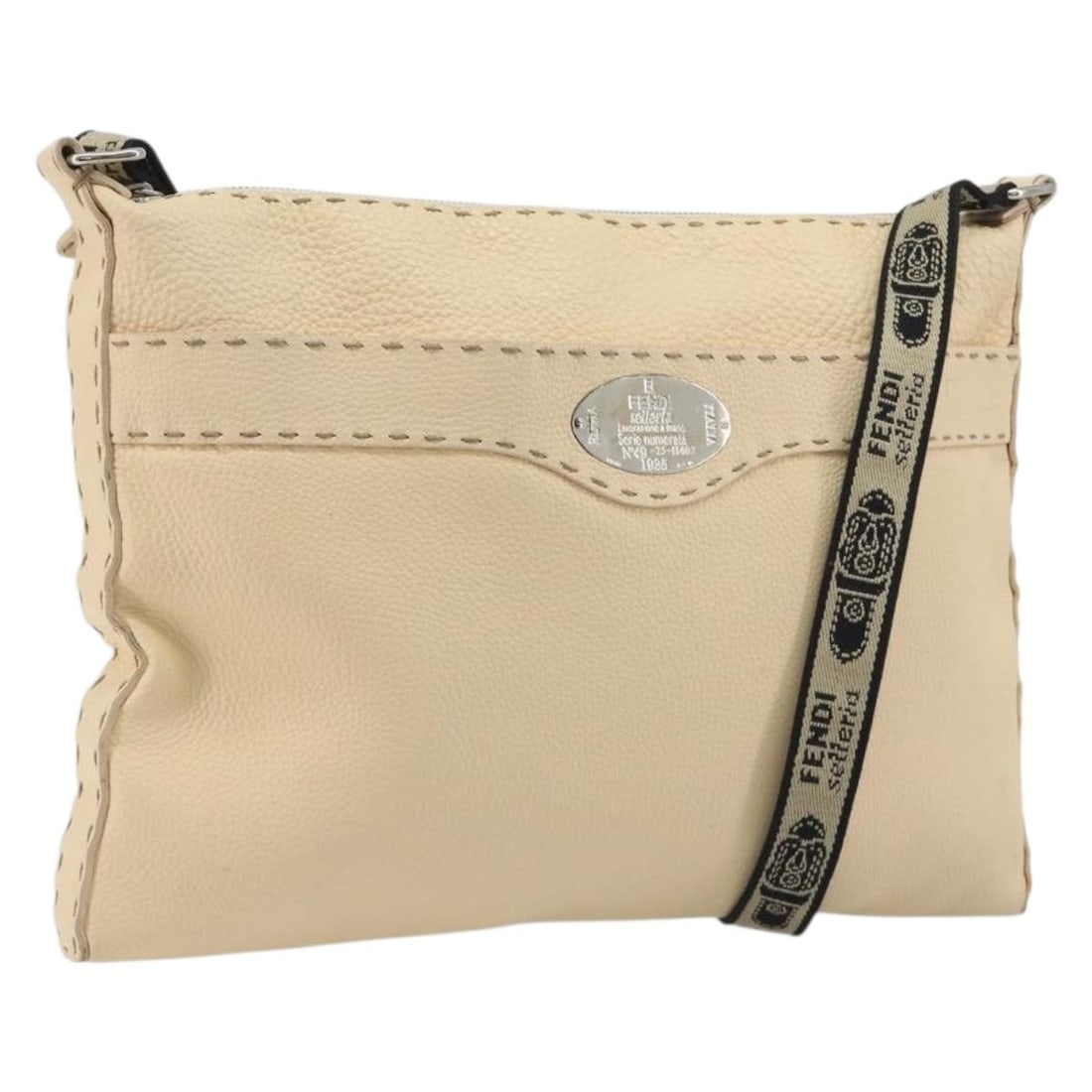 FENDI Celeria Ivory Leather Shoulder Bag with Dust Bag: FENDI Celeria Ivory Leather Shoulder Bag with Dust Bag Authentic FENDI Celeria shoulder bag in ivory and silver leather. This women's shoulder bag is made in Italy and includes a dust bag. Condition i