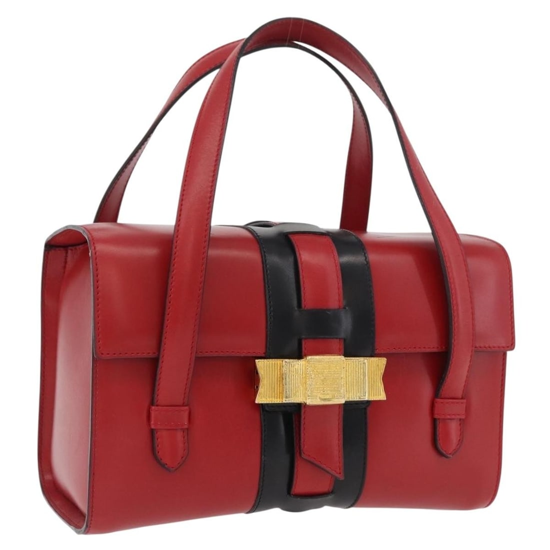 CELINE Red Leather Hand Bag Gold Tone Italy: CELINE Red Leather Hand Bag Gold Tone Italy Celine women's leather handbag in red with gold-tone accents, made in Italy. This handbag is offered without the original box or dust bag; only the item sho