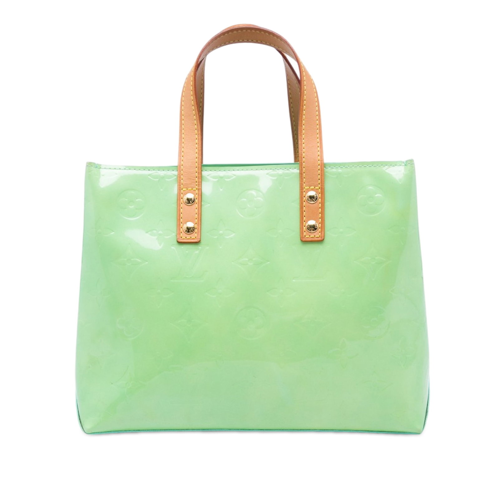 Louis Vuitton Reade PM Monogram Vernis Leather Tote Bag: Louis Vuitton Reade PM Monogram Vernis Leather Tote Bag Louis Vuitton Monogram Vernis Reade PM handbag crafted in leather with flat vachetta leather handles, an open top, and an interior zip pocket. M