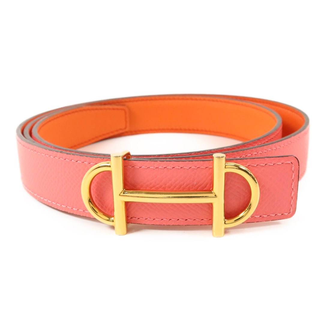 Hermes Epsom Calfskin Belt Rose Azalee Pink Size 90: Hermes Epsom Calfskin Belt Rose Azalee Pink Size 90 A Hermes women's belt in Epsom leather and calfskin (cowhide), presented in Rose Azalee and pink. It is size 90, made in France, and marked with sta