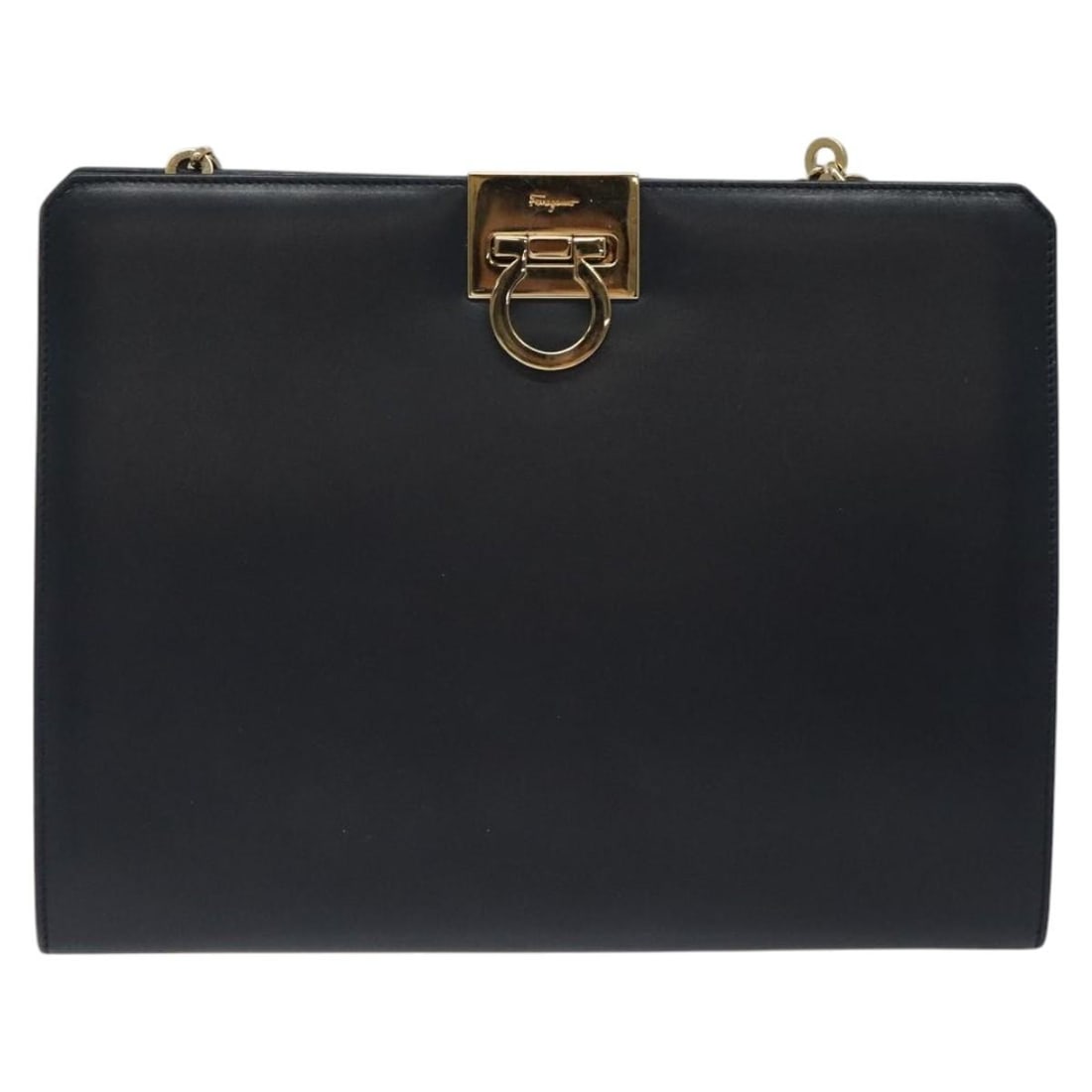 Salvatore Ferragamo Vintage Gancini Chain Navy Leather Shoulder Bag: Salvatore Ferragamo Vintage Gancini Chain Navy Leather Shoulder Bag Vintage Salvatore Ferragamo Gancini Chain shoulder bag in navy leather. This women's bag is presented in good overall condition with