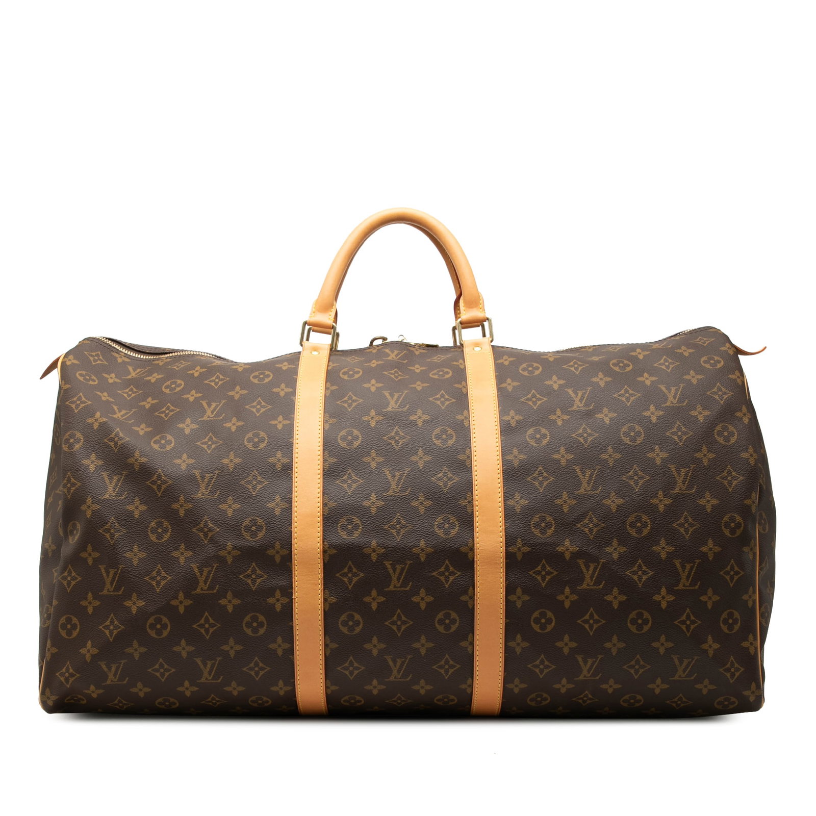 Louis Vuitton Keepall 60 Monogram Canvas Duffle Bag: Louis Vuitton Keepall 60 Monogram Canvas Duffle Bag Louis Vuitton Monogram Keepall 60 travel bag crafted with a monogram canvas body, vachetta leather trim, rolled vachetta leather handles, and a top 