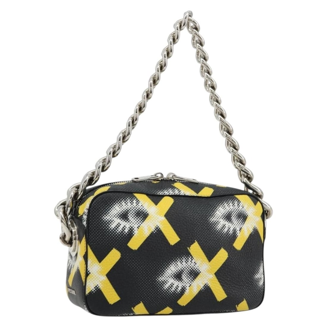 PRADA Leather Shoulder Bag Black Yellow Chain Strap: PRADA Leather Shoulder Bag Black Yellow Chain Strap Prada chain shoulder bag in black and yellow leather. This women's shoulder bag is made in Italy and includes the dust bag and item box. Condition i