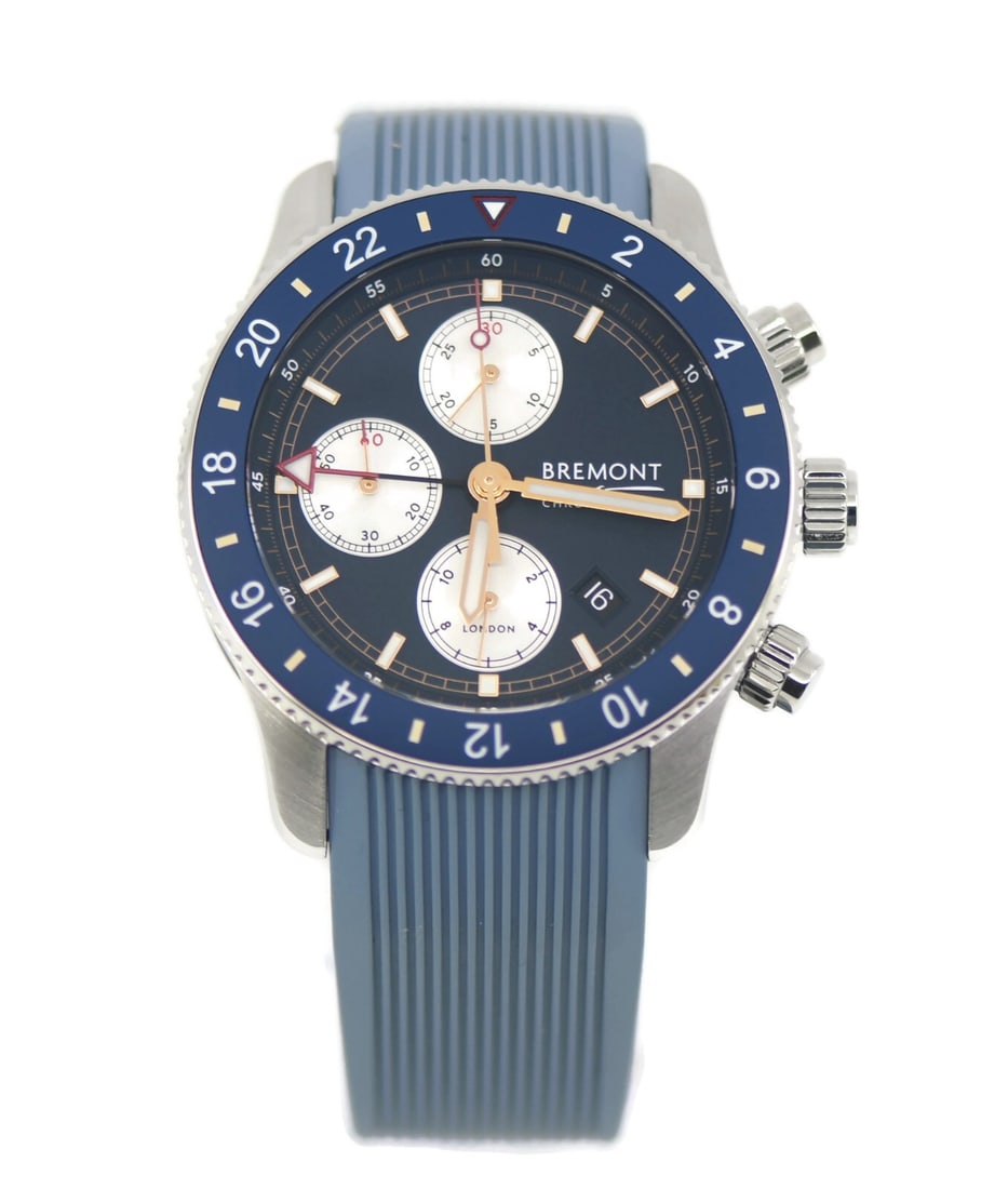 Bremont Supermarine Chronograph Stainless Steel Watch with Box and Papers: Bremont Supermarine Chronograph Stainless Steel Watch with Box and Papers Introducing the Bremont Supermarine Chronograph, a stunning wristwatch crafted from stainless steel. This pre-owned timepiece 