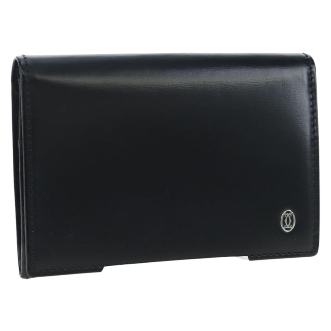 Cartier 191854V black leather card case with box dust bag: Cartier 191854V black leather card case with box dust bag Authentic Cartier black leather card case with a compact, slim profile. Made in France, this piece includes the dust bag and item box. Conditi