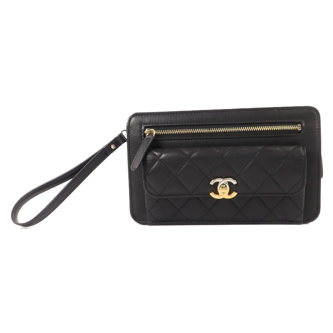 CHANEL CC Lambskin Leather Pouch Handbag in Black (1 of 18)