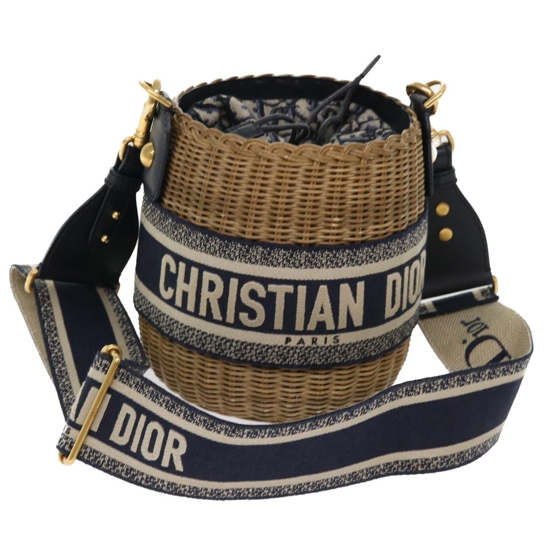Christian Dior Trotter Canvas Blue Shoulder Bag with Rattan Design (1 of 18)