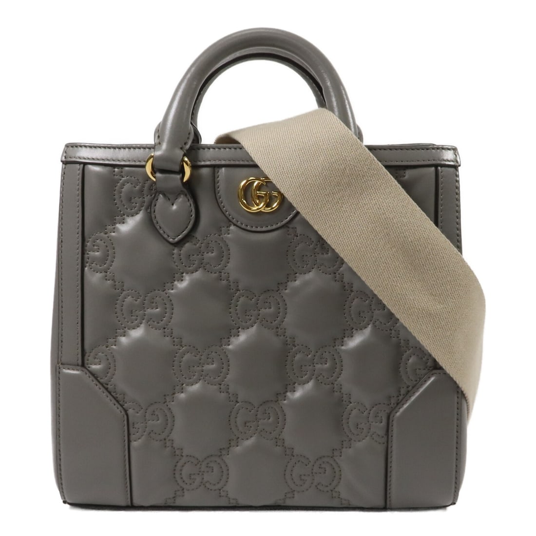 Gucci 728309 GG Matelasse Mini Calfskin Top Handle Shoulder Bag Gray: Gucci 728309 GG Matelasse Mini Calfskin Top Handle Shoulder Bag Gray Gucci GG Matelasse mini top handle 2-way shoulder bag in gray calfskin leather. This women's bag features a structured top handle d