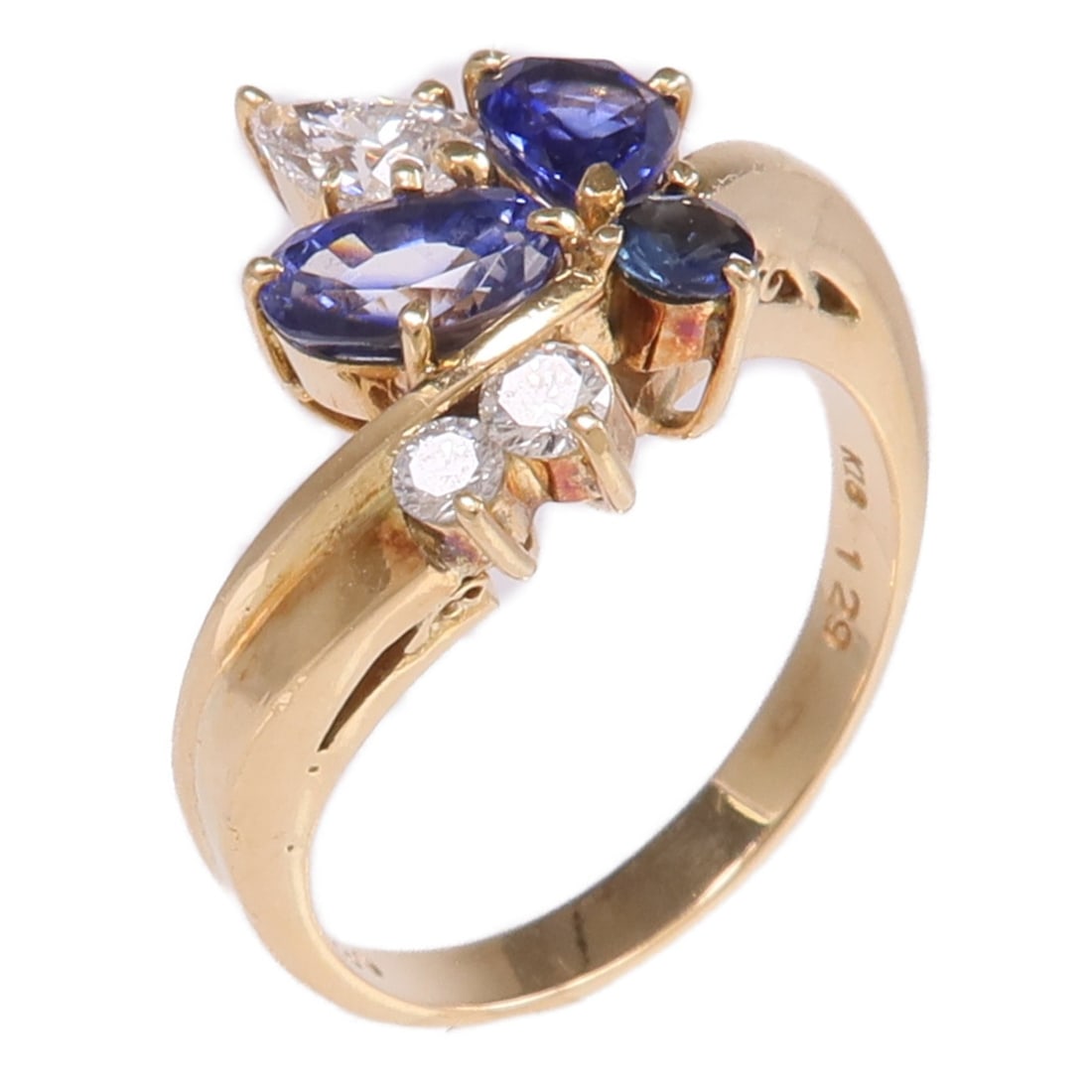 18K Yellow Gold Sapphire Diamond Ring Size US 6.25 (1 of 10)
