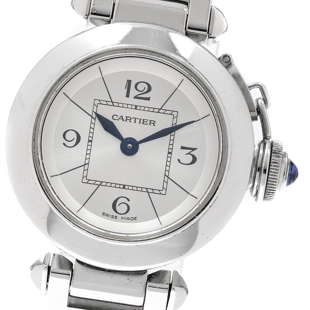 Cartier Miss Pasha ladies quartz wristwatch ref W3140007: Cartier Miss Pasha ladies quartz wristwatch ref W3140007 Pre-owned Cartier Miss Pasha women's wristwatch with a quartz movement and silver dial. This watch-only offering features a stainless steel cas