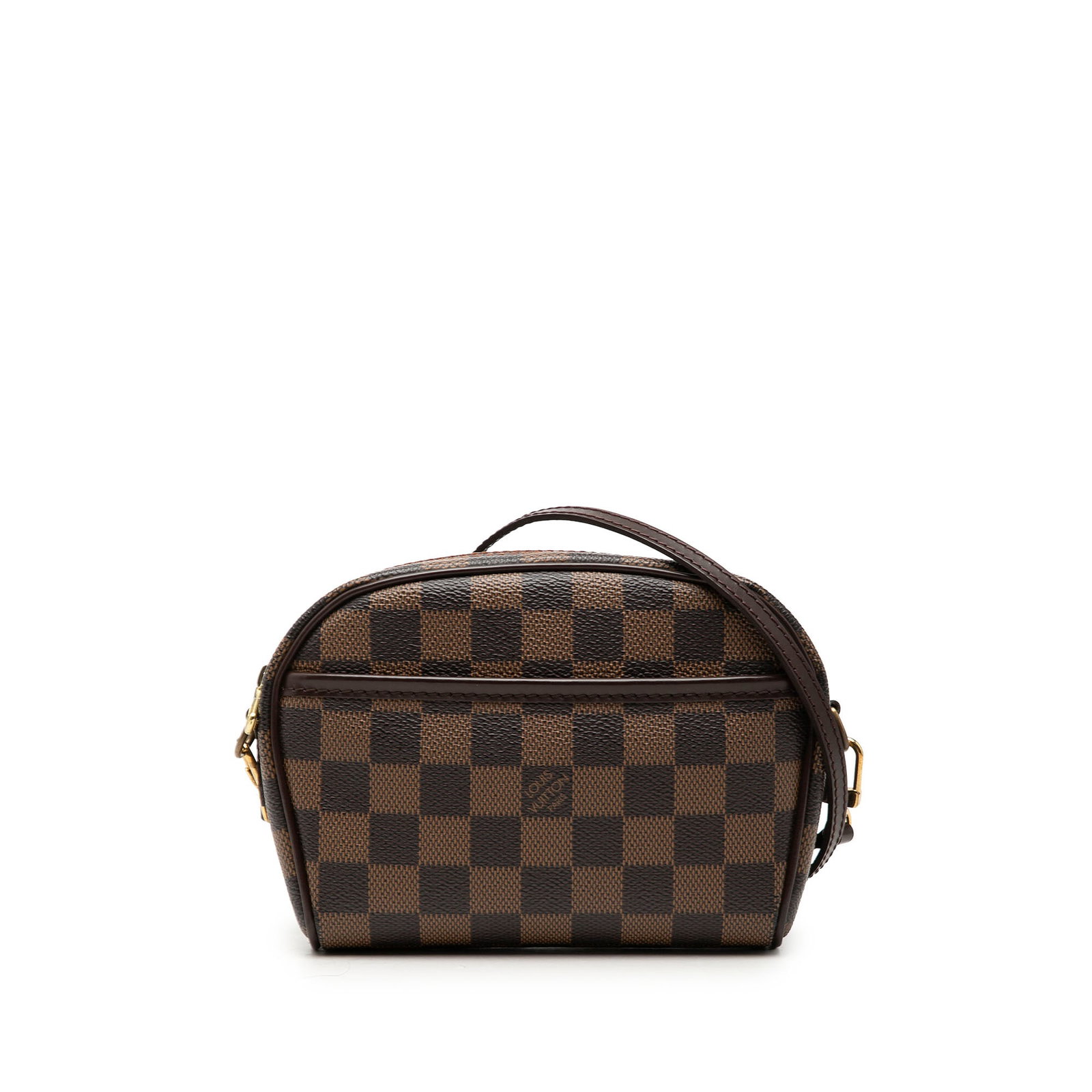 Louis Vuitton Ipanema Pochette Damier Ebene Brown Shoulder Bag: Louis Vuitton Ipanema Pochette Damier Ebene Brown Shoulder Bag Louis Vuitton Damier Ebene Ipanema Pochette in brown fabric with leather trim. This bag features an exterior front slip pocket, a flat le