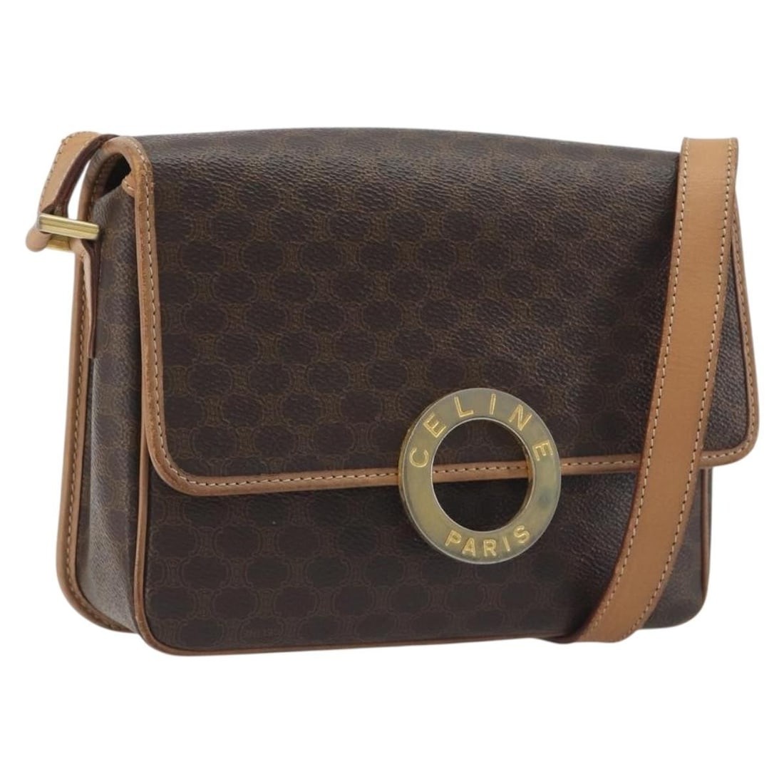 Celine Vintage Macadam Circle Logo Brown Canvas Bag: Celine Vintage Macadam Circle Logo Brown Canvas Bag Vintage Celine Macadam Circle Logo bag in brown canvas. This women's bag is made in Italy and features a worn overall condition with visible signs o