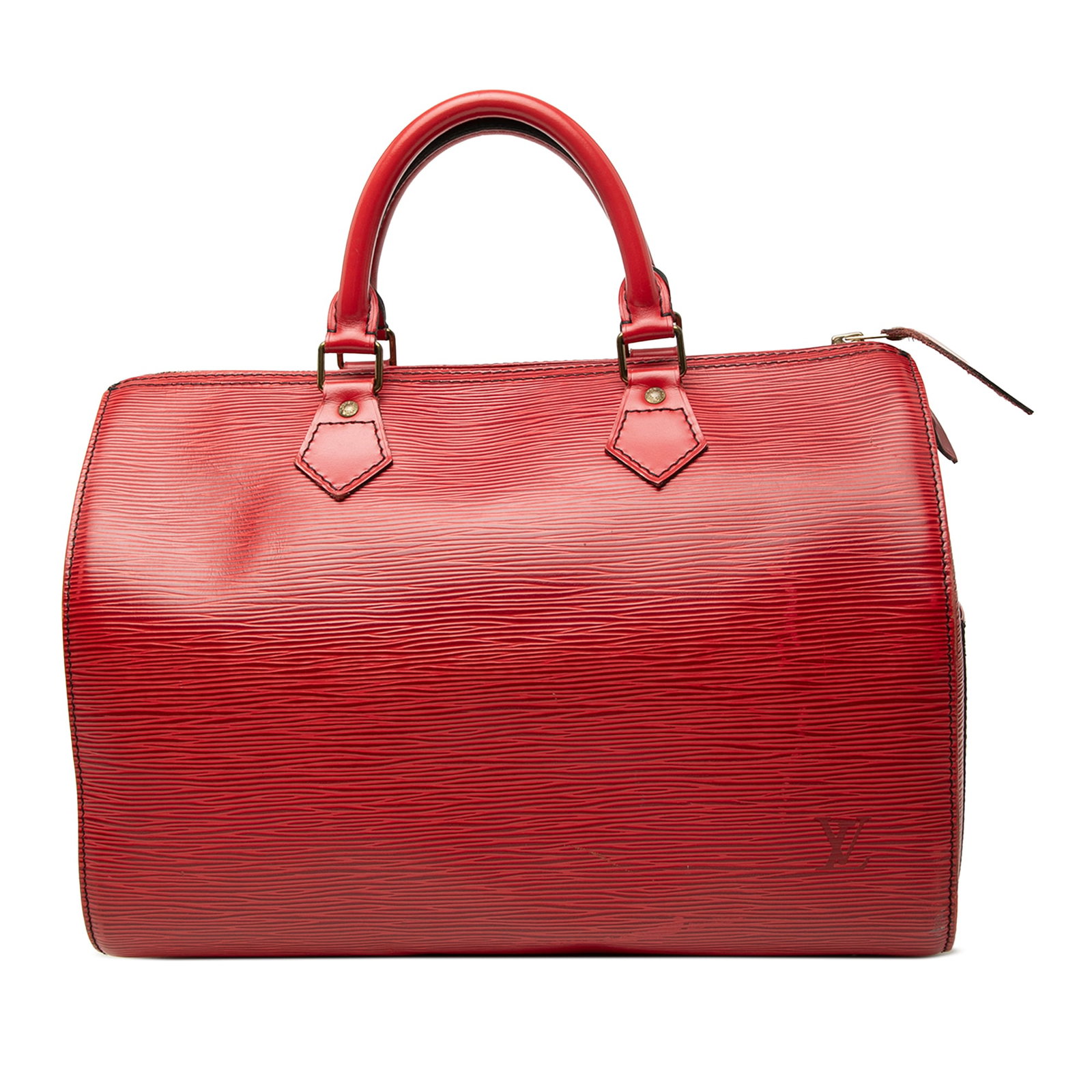 Louis Vuitton Speedy 30 Red Epi Leather Handbag: Louis Vuitton Speedy 30 Red Epi Leather Handbag Louis Vuitton Epi Speedy 30 handbag crafted in red Epi leather with rolled leather handles, a top zip closure, and an interior slip pocket. Made in Fran