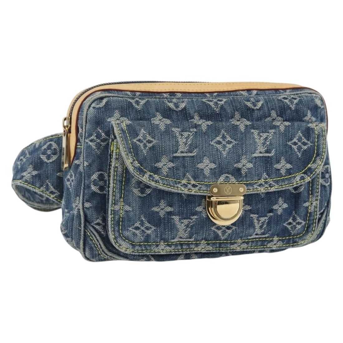 LOUIS VUITTON Monogram Denim Body Bag Blue M95347 with Dust Bag: LOUIS VUITTON Monogram Denim Body Bag Blue M95347 with Dust Bag This exquisite LOUIS VUITTON Monogram Denim Bum Bag is a stylish accessory perfect for everyday use. Crafted in France, it features a un