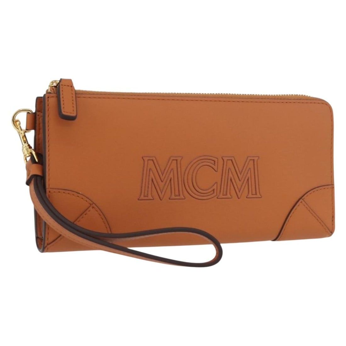 Brown Leather Long Wallet by MCM MYLDATA04 with Gold Accents: Brown Leather Long Wallet by MCM MYLDATA04 with Gold Accents This MCM long wallet features a brown leather exterior with gold accents and is designed for women. The wallet is constructed from high-qua