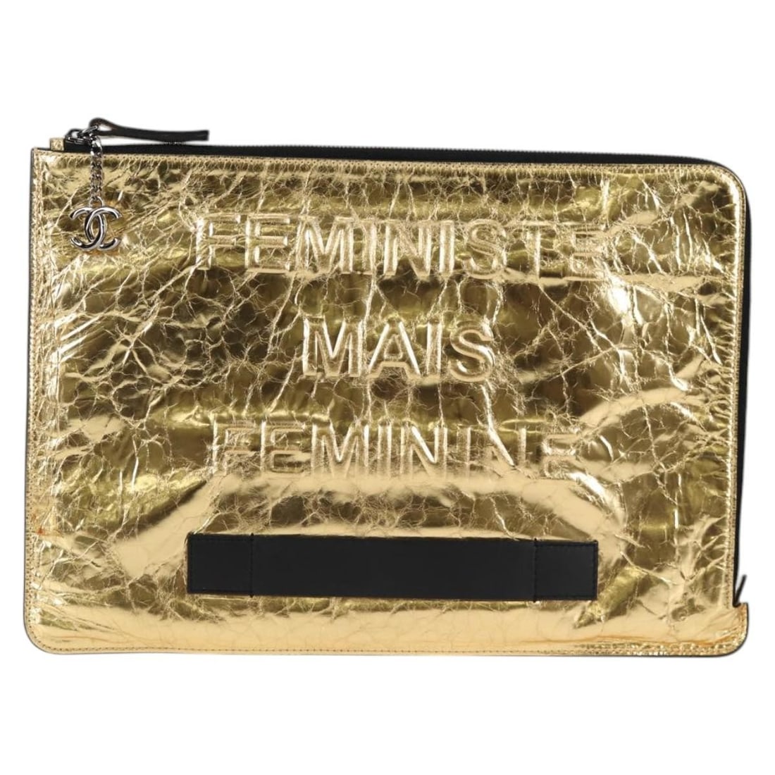 Chanel Gold Crinkled Leather Feminine Pouch Bag: Chanel Gold Crinkled Leather Feminine Pouch Bag This Chanel Feminine Pouch is crafted in gold crinkled leather, designed specifically for women. The pouch features surface wrinkling, minor rubbing on 