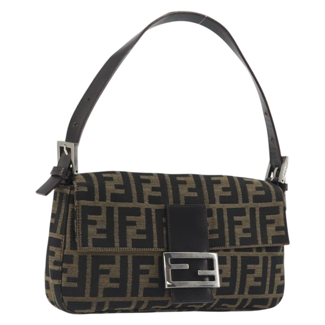 Fendi Mamma Baguette Zucca Canvas Shoulder Bag Brown Black: Fendi Mamma Baguette Zucca Canvas Shoulder Bag Brown Black Authentic FENDI Mamma Baguette shoulder bag in brown and black Zucca canvas. This women's shoulder bag is made in Italy and features an adjus